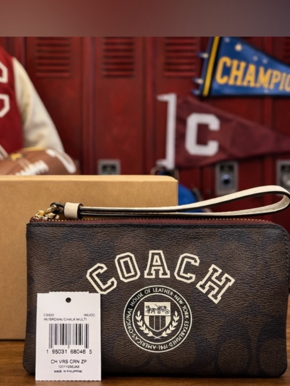 Coach Corner Zip Wristlet in Signature Canvas with Varsity Motif, NWT/Box - Picture 12 of 15